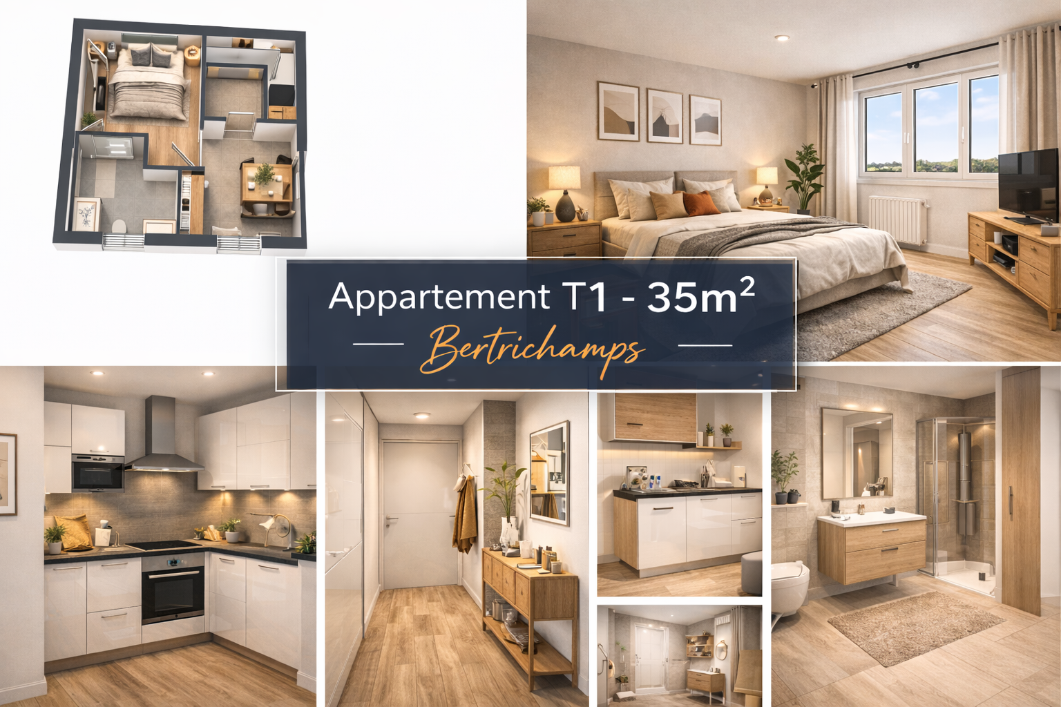 Appartement T1 d’environ 34 m², situé au rez-de-chaussée,