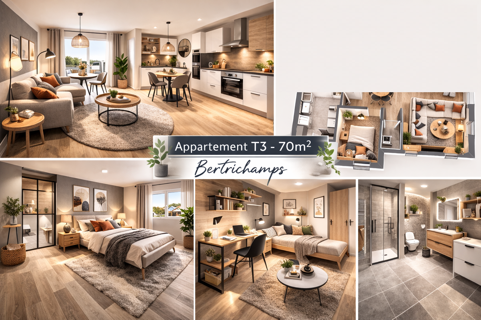 Appartement T3 – d’environ 70 m², situé au rez-de-chaussée